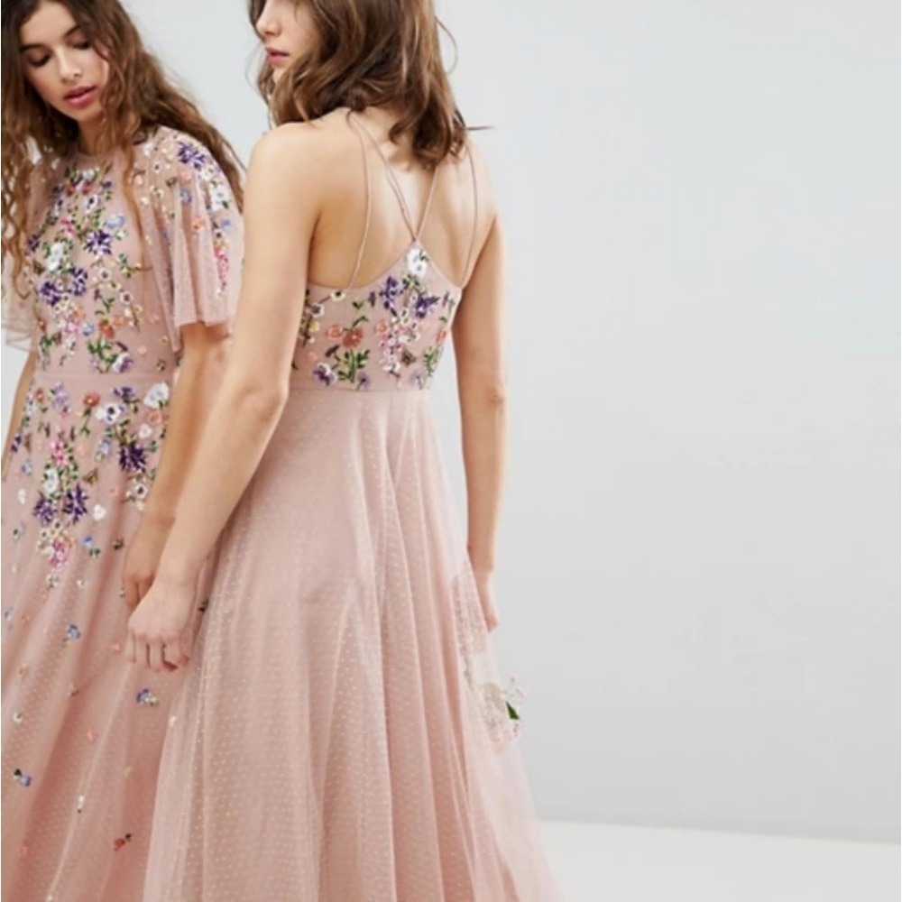 ASOS Dusty Rose Floral Sequin Halter Maxi Dress - Picture 3 of 14
